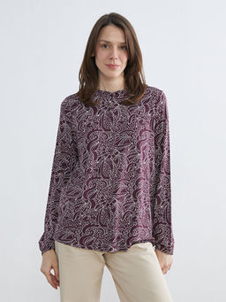 F?rf?rl? Dik Yaka Desenli Bluz