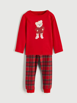 Bisiklet Yaka Ay? Teddy Bask?l? K?z Bebek Pijama Tak?m?