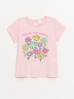 Bisiklet Yaka Bask?l? K?sa Kollu K?z Bebek Ti??rt