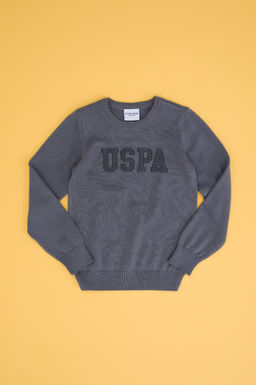 U. S. Polo Assn Серый меланжевый трикотажный свитер с круглым вырезом для мальчика