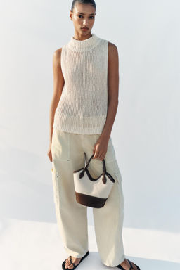 BOLSO COMBINADO CANVAS / Beige claro
