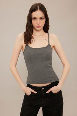 TRENDYOLMILLA Siyah Cizgili-Duz Antrasit 2li Paket Ask?l? Fitted Esnek Fitilli Orme Atlet TWOSS25AL00027 фото 2