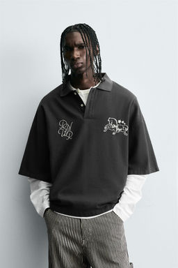 BOXY FIT EMBROIDERED POLO SHIRT