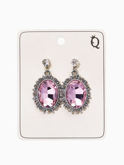 Серьги со стразами "Овал грань", цвет розовый в серебре