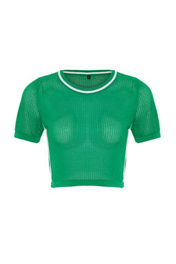 Yesil Crop Ajurlu/Delikli T-Shirt Gorunumlu Triko Kazak TWOSS24KZ00021 - Trendyolmilla фото 8