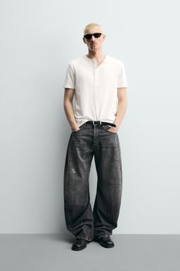 JEANS BARREL FIT COSTURAS GIRADAS / Carb?n