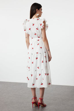 TRENDYOLMILLA Beyaz Kusakl? A Kesim Kruvaze Yaka Midi Dokuma Elbise TWOSS24EL00914  фото 13