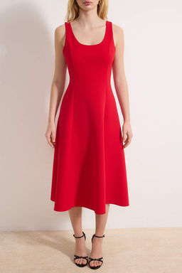 Siyah Duz Etegi Belden Ac?lan Midi Dokuma Elbise TWOSS26EL00122 - Trendyolmilla фото 7