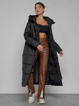 Пальто утепленное с капюшоном зимнее женское черного цвета 52109Ch - Mtforce фото 13