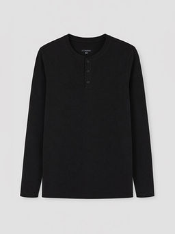 Henley Yaka Uzun Kollu Erkek Pijama ?st