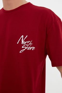 TRENDYOL MAN Bordo Oversize/Genis Kesim Bask?l? %100 Pamuklu T-Shirt TMNSS20TS1099 - Trendyolmilla фото 9