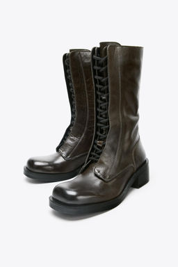 LEATHER LACE-UP ANKLE BOOTS - Zara фото 4