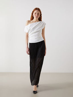 Beli Lastikli Desenli Kad?n Pileli Etek