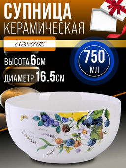 60142 Супница керамическая 750мл Лесные ягоды с лимонами доломит LR (х24)