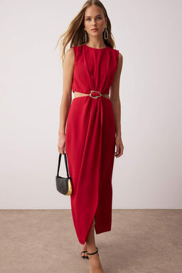 TRENDYOLMILLA Yag Yesili A Kesim Cut Out ve Aksesuar Detayl? Maxi Dokuma Krep Elbise TWOSS25EL00017 фото 25