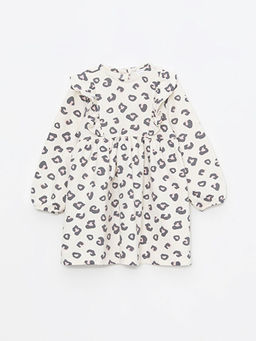 Bisiklet Yaka Uzun Kollu Bask?l? K?z Bebek Elbise