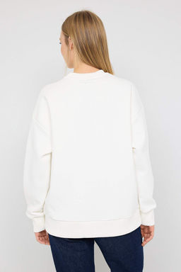 Teen Ekru Kal?n Ici Polarl? Biber Bask?l? Oversize Orme Sweatshirt TWOAW26SW00123 - Trendyolmilla фото 4