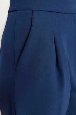 Lacivert Wide Leg Genis Paca Yuksek Bel Dokuma Kumas Pantolon TWOAW22PL0066