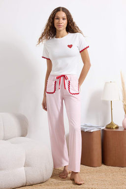 Beyaz-Pembe Ekoseli Kalpli Serit Detayl? Orme Pijama Tak?m? THMSS26PT00063 - Trendyolmilla фото 2