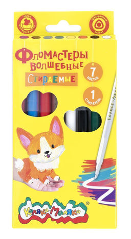 Фломастеры Каляка-Маляка исчезающие 7 цв. круглый корпус, легкосмываемые, картонная упаков...