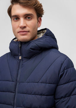 Cift Tarafl? Kapusonlu Lacivert Sisme Mont - Mavi фото 5