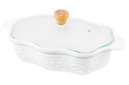 Блюдо д/зап и серв 32*20*14 см 1,5 л ажур Белый узор + стекл крышка на дер подстав. - Elan gallery фото 26