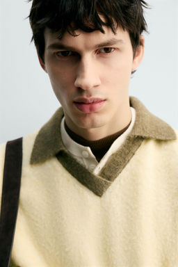 CONTRAST KNIT POLO SHIRT WITH WOOL