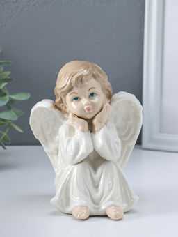 Сувенир керамика "Ангел в белом платье, сидит" 10х11х15,5 см