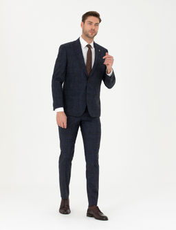 Lacivert Slim Fit Tak_m Elbise