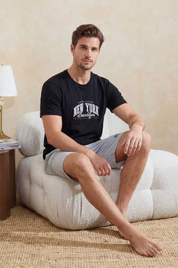 TRENDYOL MAN Lacivert Bask?l? Regular Fit Orme Sortlu Pijama Tak?m? TMNSS24PT00012 - Trendyolmilla фото 19