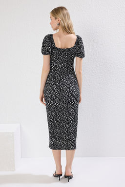 Beyaz Cicekli Midi Carmen Yaka Y?rtmacl? Bodycone/Vucuda Oturan Orme Elbise TWOSS25EL00161 - Trendyolmilla фото 9