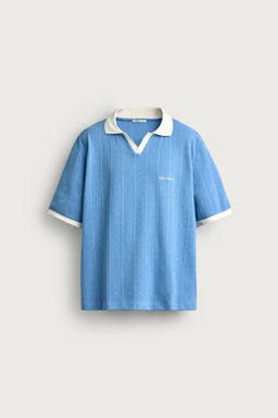 POLO RELAXED FIT  ESTRUCTURA TEXTO BORDADO / Azul claro - Zara фото 6