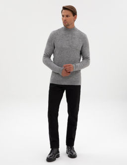 A__k Gri Melanj Slim Fit Yar_m Bal_k__ Yaka Triko Kazak