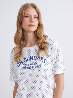 Kalp Bask?l? Kad?n ?ortlu Pijama Tak?m?