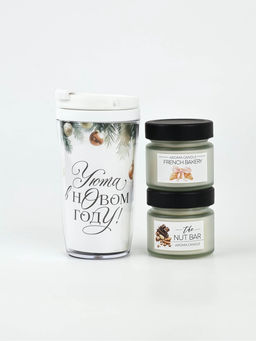 Подарочный набор новогодний «Уюта в Новом году», термостакан 250 мл, свечи в банке 2 шт.