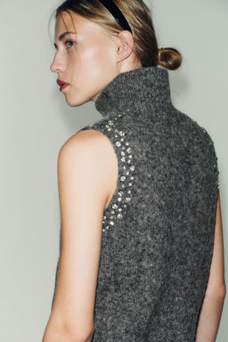 WOOL BLEND TOP WITH RHINESTONE BEADS - Zara фото 4