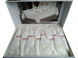 Скатерть EFOR KDK SET 160*220 8 салфеток- крем KREM  фото 2