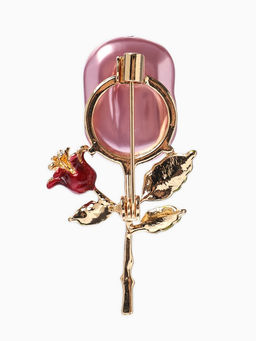 Брошь «Цветок» роза, жемчуг, цвет розовый в золоте