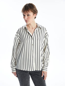 ?izgili Uzun Kollu Oversize Saten Kad?n G?mlek