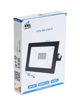 Прожектор  светодиодный VKL electric, 200 Вт, 18000 Лм, 6500К, IP65, 220V, черный, свеч.хол.бел. 109