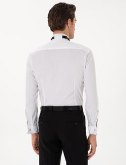 Beyaz Slim Fit Pamuk Kar___ml_ Man_etli Smokin G_mlek