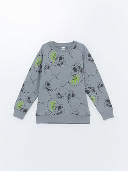Bisiklet Yaka Bask?l? Uzun Kollu Erkek ?ocuk Sweatshirt