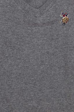 Boy Grey Melange V - Neck Knitwear Sweater Basic - U.s. polo assn фото 3