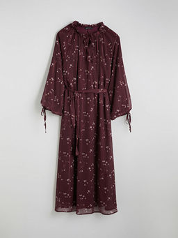 Desenli Belden Oturtmal? ?ifon Elbise