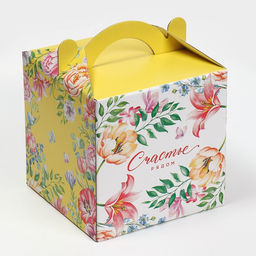 Цена за 5 шт. Коробка кондитерская с окном, сундук, упаковка, «Акварельные цветы» 20×20×20 см