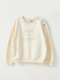 Bisiklet Yaka Ta? Bask?l? Uzun Kollu K?z ?ocuk Sweatshirt