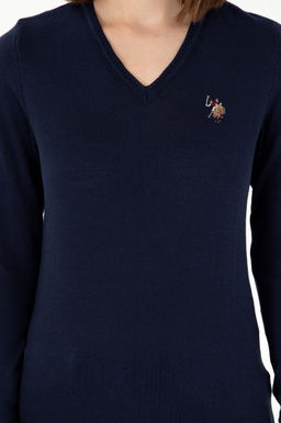 Женский темно-синий базовый свитер с v-образным вырезом Неожиданная скидка в корзине - U.s. polo assn фото 6