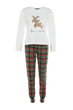 Cok Renkli %100 Pamuklu Y?lbas? Temal? Orme Pijama Tak?m? THMAW21PT0776