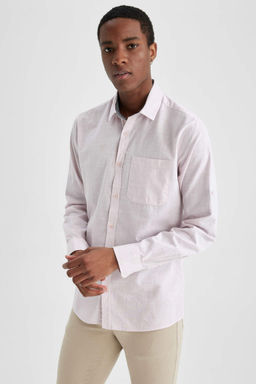 Рубашка приталенного кроя с длинным рукавом из льна - Defacto фото 3