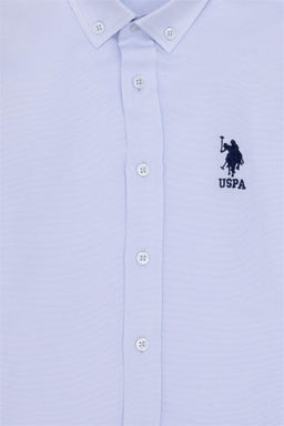 Голубая базовая рубашка с длинным рукавом для мальчика - U.s. polo assn фото 6